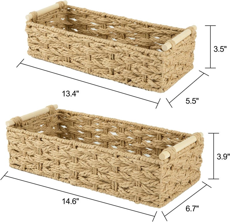 OIAHOMY Toilet Paper Baskets Handmade Paper Rope Decorative Wicker Storage Tank Shelf Cabinet Organizer for Bathroom Home, Set of 2, Yellow - Image 3